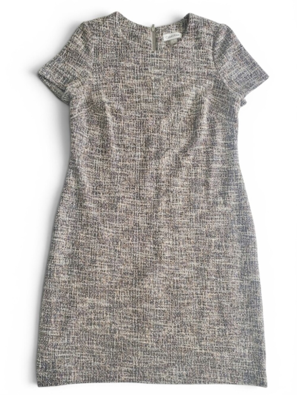Calvin Klein Tweed Sheath Dress Multicolor Exposed Zipper Career Work